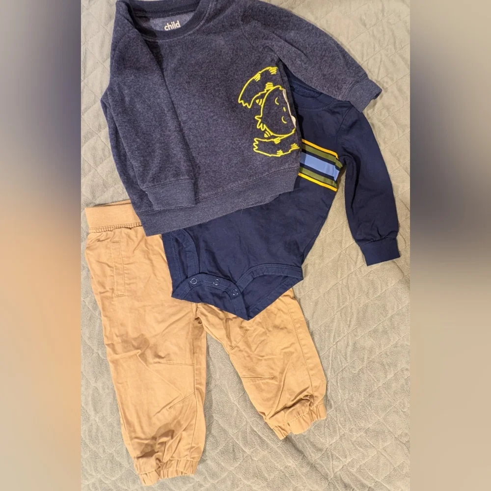12M Navy and Tan Kids Bottoms Set